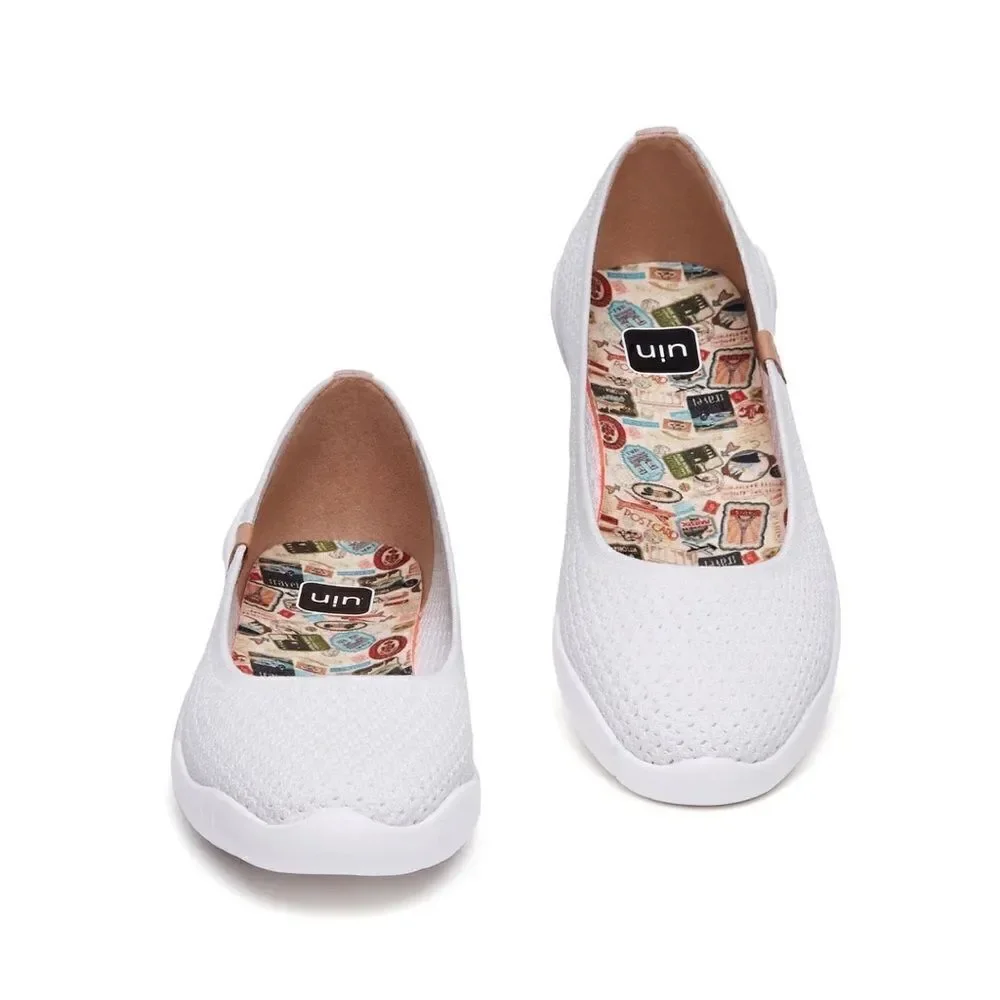 UIN Women's Ballet Slip On Casual Comfort Shoes (Pure White Knitted Menorca III)